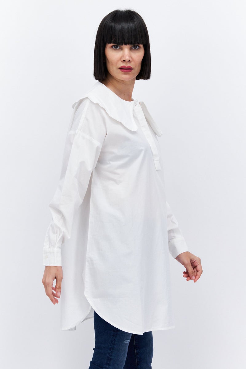 Selected Femme Women Peter Pan Collar Long Sleeves Plain Blouse, White - Image 2